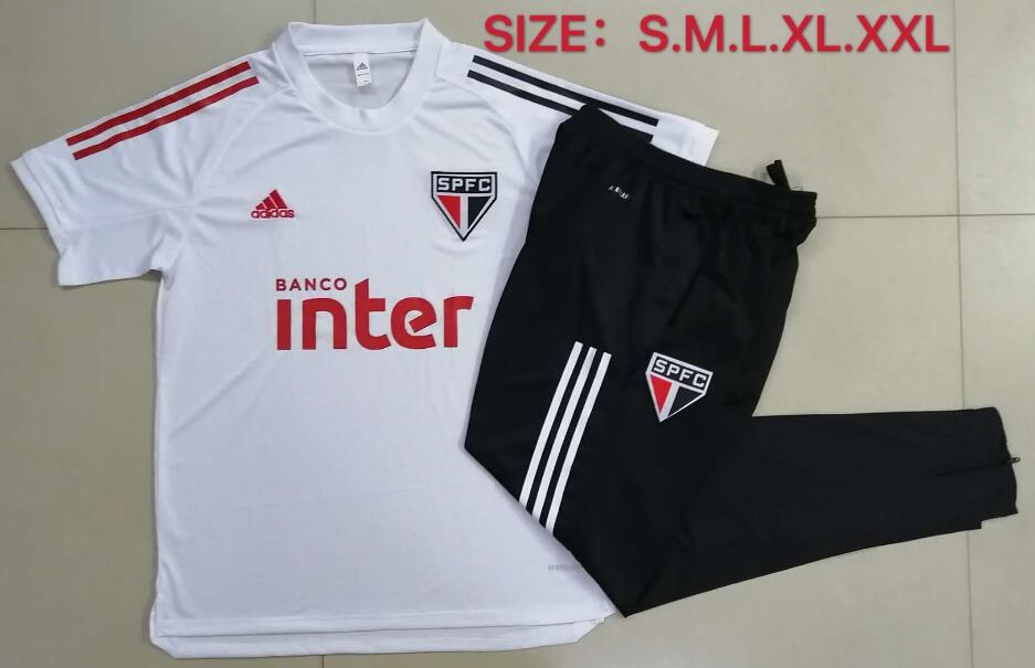 Sao Paulo White Short Sleeve Training Kit Shirt with Pants 2020/21